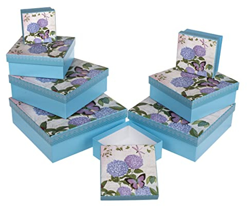 8-teiliges Set Geschenkschachteln Geschenkboxen Geschenkkarton, 8 Stück Geschenkkartonage Boxenset Weihnachten Geburtstag Hochzeit, ca. 22,5 x 22,5 x 8 cm (Hellblau mit Schmetterling & Blumen)