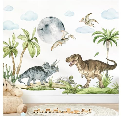 DEKO KINDERZIMMER Wandsticker XXL Dinosaurier Wandtattoo Tiere Wandaufkleber Dinos T-Rex Dschungel Kinderzimmer Babyzimmer Wanddeko DK1097-5