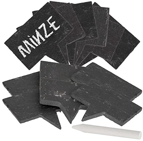 mtb more energy 12er Set Mini Schiefer Täfelchen Pflanzenschilder- 5x3 cm - Rechteckig zum Stecken - inklusive Kreide zum selbst Beschriften für Garten, Haushalt, Basteln, Geschenke
