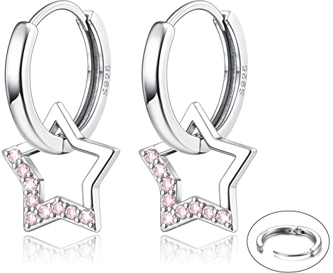 Adramata Damen Ohrringe Silber 925 - Hängend Tropfen Stern Creolen mit Anhänger - Modische Ohrhänger für Mädchen und Kinder - Geschenk für Mädchen