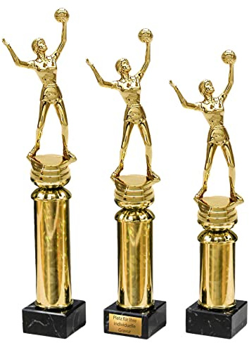 eberin · Volleyball Pokal mit Wunschtext · Volleyballspielerin auf Goldsäule/Marmor · Damen Volleyball Pokal in 3 Größen erhältlich ·