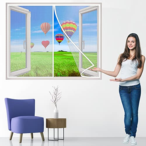 Finestre Esterne con Zanzariera, 60x135 cm Anti Zanzare Calamite Tenda, Pieghevole Totalmente Magnetica, Conveniente per Bambini E Animali Domestici, Bianca P