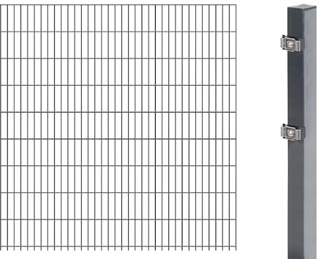 Alberts 641511 Doppelstabmattenzaun als Zaun-Komplettset | verschiedene Längen und Höhen | anthrazit | Höhe 183 cm | Länge 2,5 m