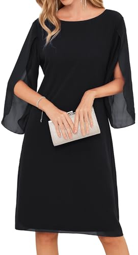GRACE KARIN Women Formal Bridesmaid Dress 3/4 Sleeve Casual Chiffon Dress Black 20