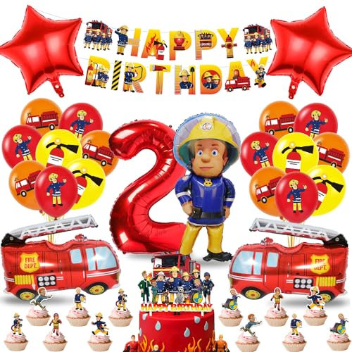 Feuerwehr Geburtstag Deko 2 Jahre Jungen, Feuerwehrmann Luftballons, Tortendeko Feuerwehr, Feuerwehr Folienballon, Geburtstagsdeko für 2 Jahre kindergeburtstag Party Dekoration