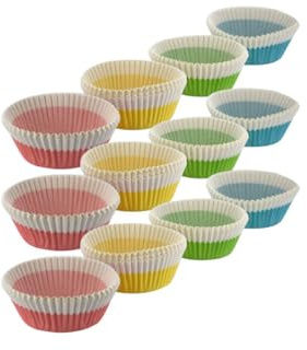 Zenker 9917750 300 Stück Einweg-Frischhaltedosen, Muffinförmchen, Kuchenform, Einwegschalen, Papier, Gelb, Rosa, Blau, Grün, 5 cm