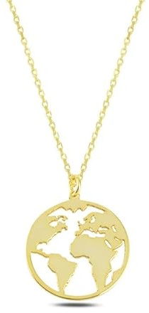 Einzelstück® Halskette mit Globus Anhänger I 925 Sterling Silber /14K Gold/ 14K Roségold vergoldet I Silberkette Globe I Antiallergen & Nickelfrei