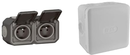 LEGRAND - Prise Etanche Double IP55 avec Terre Plexo - Prise 2P+T 16A Complète avec Volet & Boite de derivation electrique - etanche exterieur - IP55 85X85 - Debflex - 718806 - Polypropylène