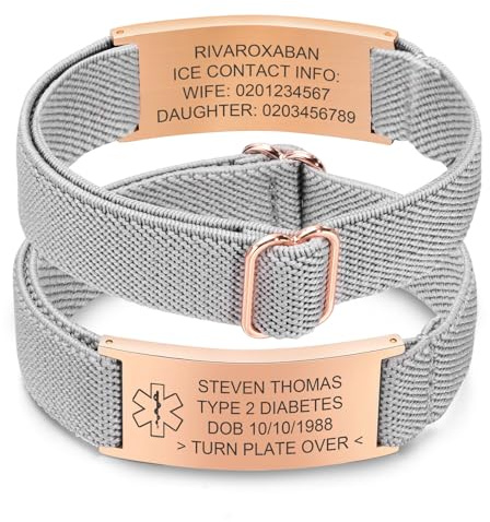 FLHEART Personalisierte Notfallarmband Medizinisches Alarm Armband - Elastische Verstellbare SOS ID Armband mit Gravur Diabetes Epilepsie Allergie Telefonnummer Notfall Armbänder Herren Damen