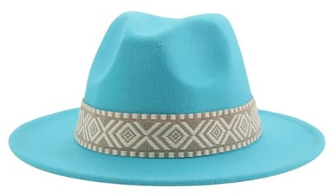 FULUJIDI Fedora Trilby Filzhut Hut Panama Hut Western Cowboy Hüte Für Frauen Solid Big Brim Casual Fedoras Männer Frauen Filzhut 52-54Cm (Kinder) Lakeblau