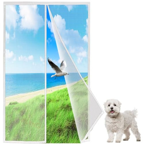 Magnetische Fliegengittertüren, 255x150 cm Insektenschutz Fliegenschutzgitter Magnet Vorhang Fliegenvorhang Moskitonetz HäNde Frei Insektenschutz Türvorhang Innovativ, Weiß