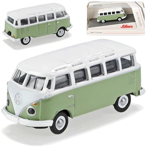 Volkwagen T1 Grün Weiss Samba Bully Bus 1950-1967 H0 1/87 Schuco Modell Auto mit individiuellem Wunschkennzeichen