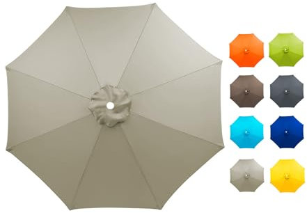 Hiseng Sonnenschirm Ersatzbezug 2/2.5/3.0m 6/8 Streben Schirmbezug Strand Garten Sonnenschirm Ersatzteile UV-Schutz für Terrassenschirm Balkon Garten Pool Strand (2.5m/6 Streben,Hellgrau)