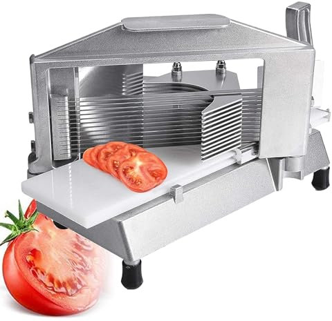 Affettatrice manuale per frutta, multiuso, affettatrice commerciale per pomodori, lame sostituibili in acciaio inox con tagliere integrato per ristorante o uso domestico (9 mm)