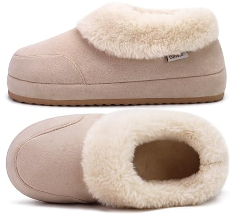 COFACE Delle Donne Casa Pantofole Memory Foam Caldo Foderato Micro Scamosciata Fuzzy House-Shoes per Donna Interno Esterno Camera da letto Comfy Faux Fur Collar Stivaletti Pantofole Beige 41