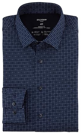 OLYMP Herren Oberhemd Langarm Luxor 24/Seven,Rotationsprint auf Jersey,439 Modern-fit-Jerseyshirt-01,13 New Kent,Marine 18,45