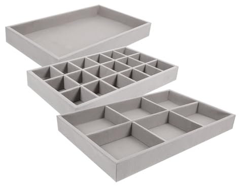 LALADEFIEE Plateaux à Bijoux 3Pcs Organisateur de Rangement pour Boucles d'Oreilles et Bracelets Velours Doux Design Polyvalent pour Femme pour Tiroir ou Coiffeuse