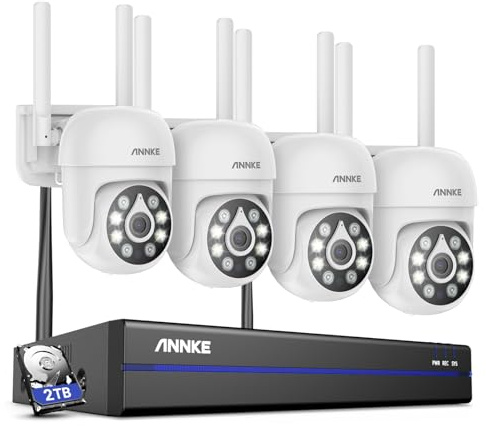 ANNKE 5MP Wireless CCTV Camera System, 10 Channel 5MP Wireless NVR with 2Pcs 5MP PT 4XPT Surveillance Cameras, Smart Human Detection, 2-Way Audio Colour Night Vision IP67 Work with Alexa,2TB HDD