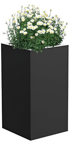 AIZYR Jardinière Lourde en Acier Métallique, Jardinière D'intérieur Et D'extérieur, Grand Pot De Fleurs Rectangulaire Noir Pot De Fleurs pour Jardin, Porche, Hôtel, Patio,30x30x60cm
