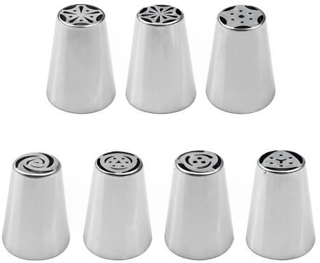 Luckious 7 PCS Stainless Steel Flower Piping Tips Set - Complete Cake Decorating Nozzles for Floral Designs - Versatile Baking Tools for DIY Projects