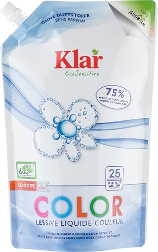 Klar eco Sensitive Color Waschmittel Nachfüllbeutel 6x1,5l, ohne Duft, 25 Waschladungen, für Allergiker, vegan