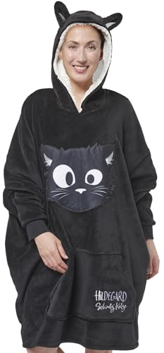 United Labels Ralf Schmitz Hildegard Oversize Hoodie Decke mit Ärmeln und Kapuze für Damen, Schwarz, Kuschelpullover Einheitsgröße, flauschiger Deckenpullover