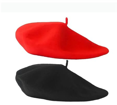 Barette für Kinder,Französischer Stil Barett Baskenmützen für Damen und Herren Klassishe Künstler Barrett Plain Französischer Stil Barett Geeignet für das Tägliche Ankleiden und Partys (Schwarz, Rot)