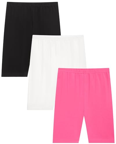Moitiy Lot de 3 paires de shorts de cyclisme pour fille - Short de sport - En coton - Pour fille de 4 à 12 ans