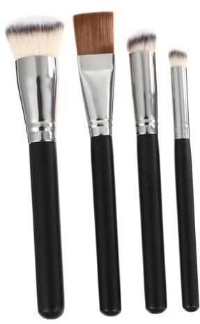 DEARMAMY 4stücke Teiliges Make-up Schwarz für Foundation Concealer Puder Kosmetikpinsel Weich Dicht Seidig Haut Schonen Verblenden Einfach Bequem Anwendung Frauen Mädchen Kosmetik