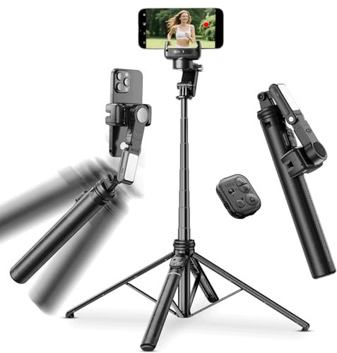 KOSCHEAL Gimbal Stabilizer for Smartphone, Foldable&Portable Gimbal with Auto Face Tracking&Fill Light, Phone Stabilizer for Filming iPhone&Android, 360° Infinite Rotation, Extensible to 157 cm