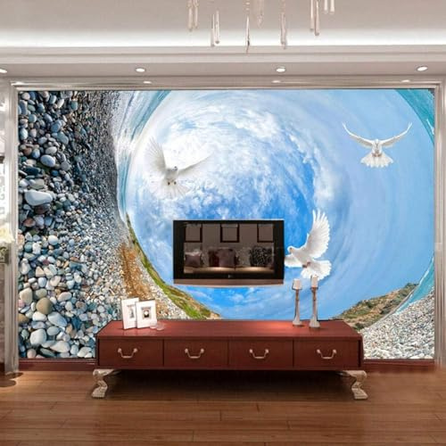 XLMING Remolinos Cielos Azules Pájaros Guijarros 3D Papel Pintado Pared Decorativo Estudio Comedor Vinilos Dormitorio Sofás TV Cocina-300cm×210cm