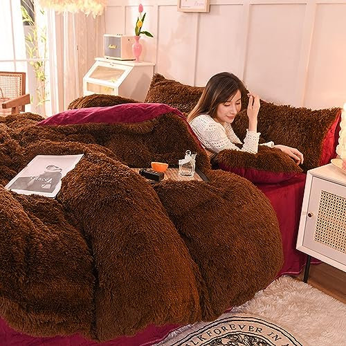 Dekorative, extra weiche Kunstfelldecke, dicke Decke, volle Größe, für Couch, Sofa, Bett, kommt mit großer samtiger dünner Decke für Reisen, flauschige, zottelige Plüschdecke, braun, voll