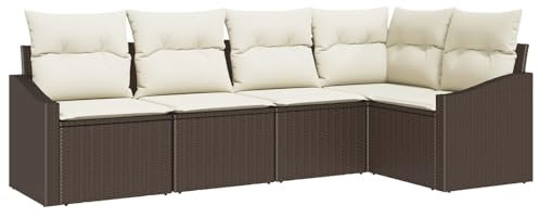 vidaXL 5-teiliges Garten-Sofa-Set mit Kissen, braun, aus Poly-Rattan, für draußen, modulares, rechteckiges, wetterfestes Sofa für die Terrasse und zum Entspannen.