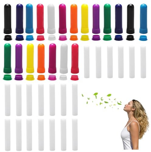 40 Stück Set Riechstifte für ätherische Öle Riechfläschchen Inhalierstift für die Nase Aromatherapy Relaxation and Personalized Scent Experiences (20 Stifte + 20 Hüllen)