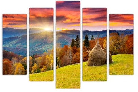 AREDE Set di 5 Stampe da Parete Quadri Moderni Decorazioni da Muro per Casa Soggiorno Camera da Letto e Cucina Montagna autunnale| 120 x 80 cm | Pronto da appendere