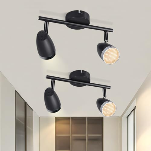 muyuua LED Deckenstrahler 2 Flammig Deckenlampe: 2er 8W Deckenleuchte Spot | Modern Strahler 350° Schwenkbar Metallic Grau 3000K Warmweiß Deckenstrahl Innen Deckenspot für Küche Wohnzimmer Flur