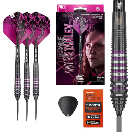 Target Darts Lorraine Winstanley G2 Steel Tip Dart Set, 24G | 90% Wolfram-Darts, Schwarze Swiss Point-Spitzen mit SP-Werkzeug, Pro Grip-Schaft und Nr. 2 Pro Ultra Dart-Flügel