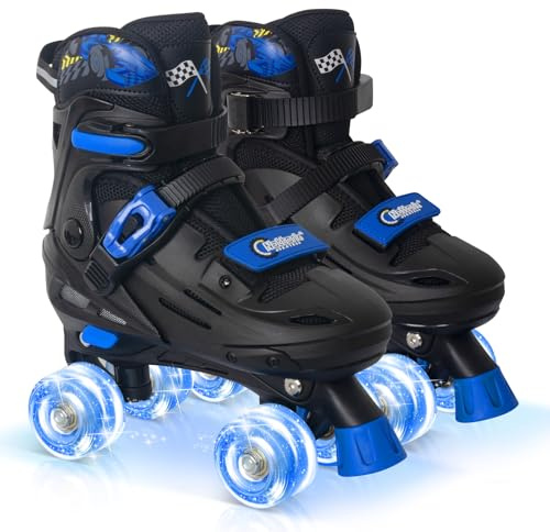 Nattork Adjustable Roller Skates for Kids Boys Girls- Teen Youth Age 8-12 10 11 12 Cool Racing Car Indoor Outdoor Gift Idea for Birthdays Christmas Blue