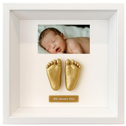 SOUFEEL Kit Personalizzato per Impronte di Mani e Piedi del Bebè, Cornice Ricordo in Gesso per Impronte, Cornice per Foto della Nursery Neonatale, Replica 3D con Testo e Foto, Regali per Baby Shower