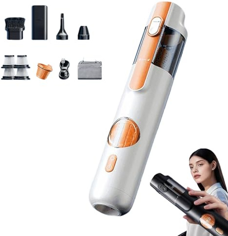WANWEN 5-in-1 Smart Handheld Vacuum Cleaner Kit, Aspiration Puissante de 15 kPa, avec Pompe à Air et Éclairage LED, Convient à La Maison, à La Voiture, au Canapé et au Bureau (White)