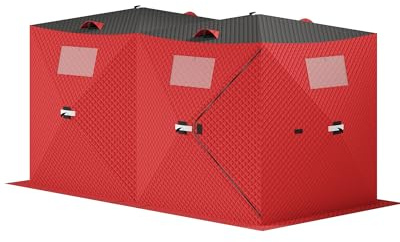 Pop Up Ice Fishing Tent Fully Insulated, Portable 6-8 Person Ice Fishing Shelter, Waterproof Oxford Fabric, Winter Windproof Hut Snow Hub with Anchors, Ropes & Carry Bag, Red