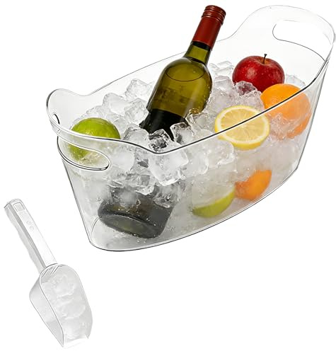 Ice Bucket, 7L Large Clear Beverage Tubs with Scoops and Handles, Thickened Ice Champagne Buckets for Parties, Bar, Picnic, Wine, Beer, Champagne, Cocktail, Fruit Storage