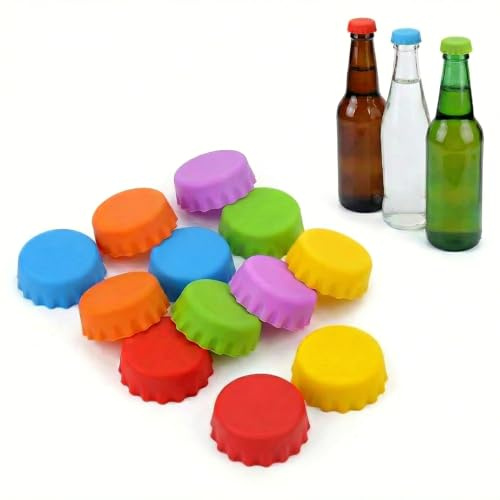 ZIOYANE 12-teiliges buntes Flaschenverschluss-Set, flexible Silikon-wiederverwendbare luftdichte Verschlusskappen für Bierflaschen, Milchgläser und Glasbehälter