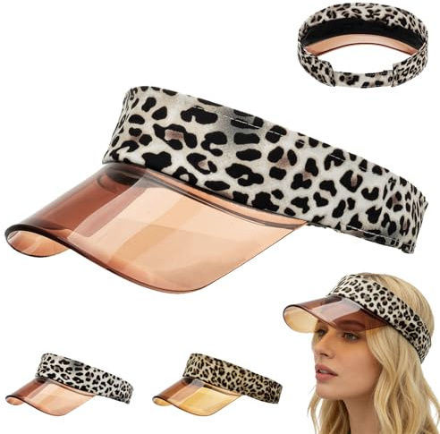 CWENDANER Sonnenvisier Leoparden Druck,Visor Cap Damen,Sonnenvisier, Damen UV-Schutz Kappe, Verstellbar mit Klettverschluss,Passt Den Meisten