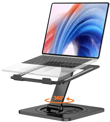 EOIWUY Soporte Portátil, Giro 360°, Aleación Aluminio, para MacBook 10-16 | Estructura Robusta, Diseño Ergonómico, Ajustable Altura e Inclinación, Plegable, Ventilación, Silicona Antideslizante