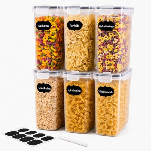 Vorratsdosen mit Deckel Luftdicht 4L - 6er Set Aufbewahrungsbox Küche BPA Frei, Stapelbare Vorratsbehälter Luftdicht für Küche, Müsli, Mehl, Kaffeebohnen Cornflakes Spaghetti, Küchen Aufbewahrung