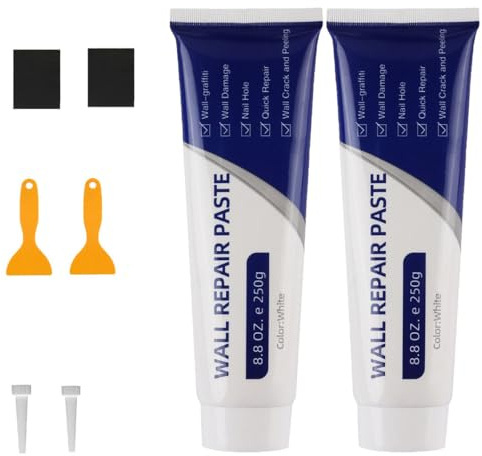 Kit stucco riparazione muri bianco, 500g (17,6oz) per buchi e crepe. Asciugatura rapida, include spatola e carta vetrata. Ripara chiodi, intonaco sbucciato