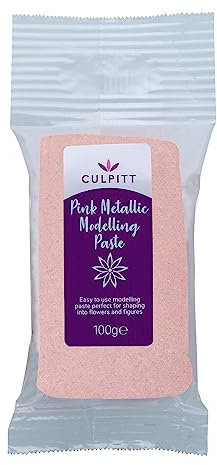 CULPITT Metallic Food Modelling Paste, Sugar Paste for Celebration Cake Models, Flowers, Leaves, & Floral Gums Sets Hard for a Shimmering Finish - Pink 100g