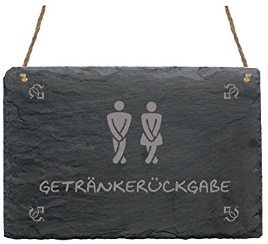 Schiefertafel « GETRÄNKERÜCKGABE » Schild mit Motiv Mann und Frau - Türschild Toilette Klo WC - für Hotel Restaurant Bar Kneipe Club
