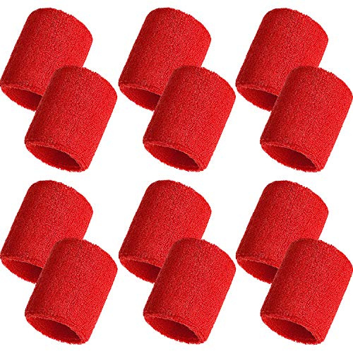 Bememo 12 Pack Sweatbands Sports Wristband Cotton Sweat Band for Men and Women, Good for Tennis, Basketball, Running, Gym, Working Out (Red)